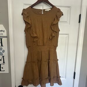 Brown Ruffle Sleeveless Dress